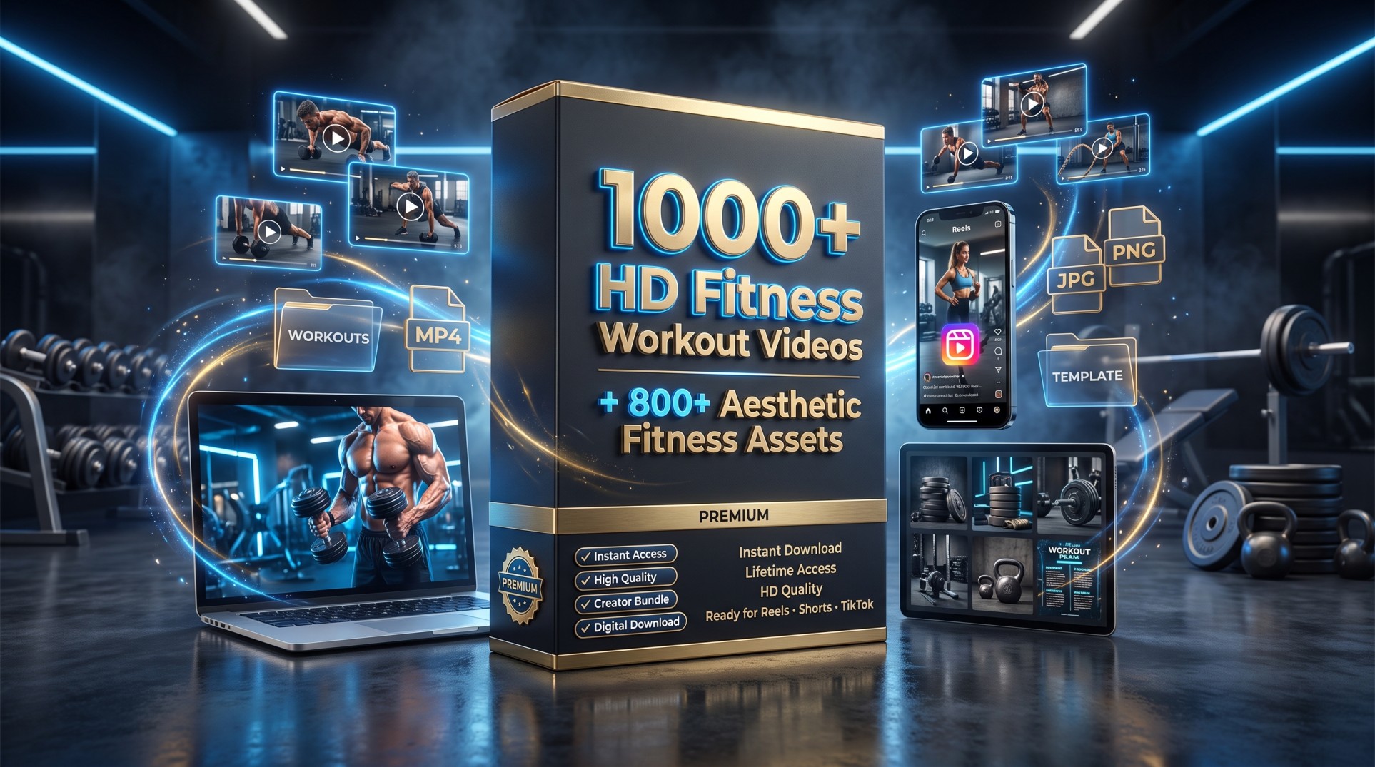 1000+ HD Fitness Workout Videos + 800+ Aesthetic Gym Assets | Ultimate Fitness Content Bundle for Reels, Shorts & YouTube